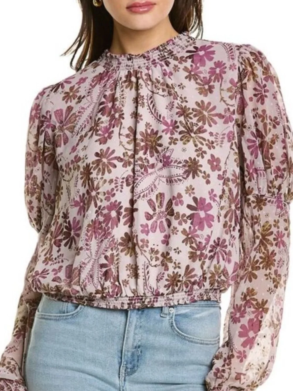 Free People Clarissa  Lilac Floral Long-sleeve Blouse NWOT Summer Reversible  S